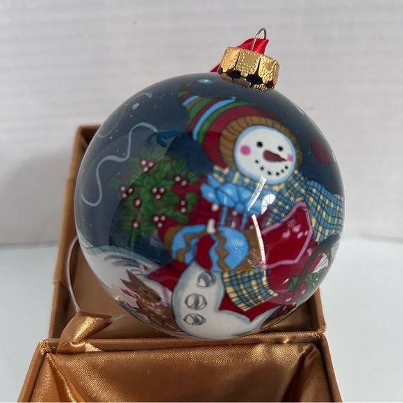 Christmas Tree Ornament SNOWMAN Blown Glass Hand Blown INSIDE-Painted - Picture 4 of 12